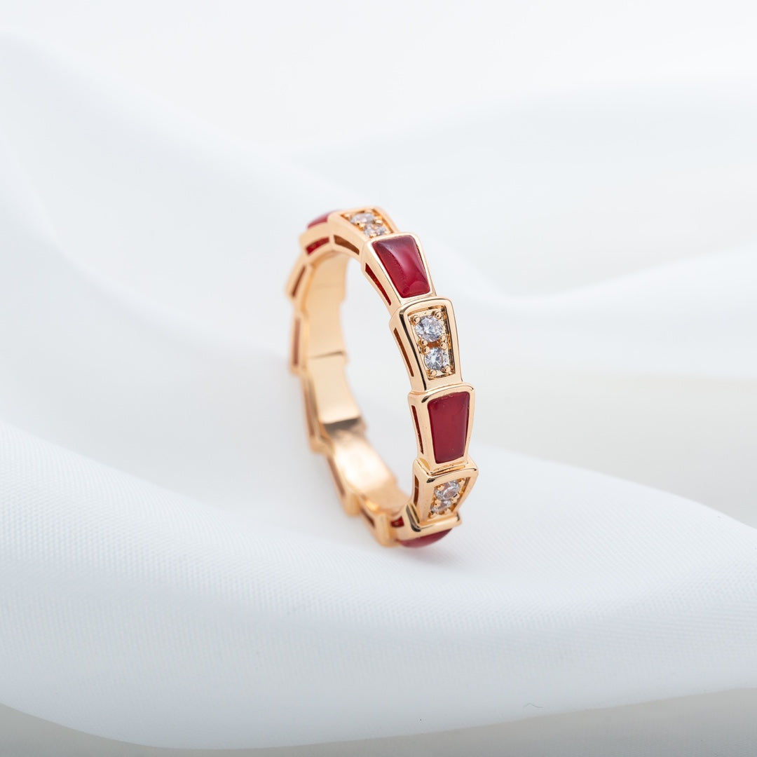 [Love Lucky]SERPENTI RING PINK GOLD CARNELIAN DIAMOND 3MM