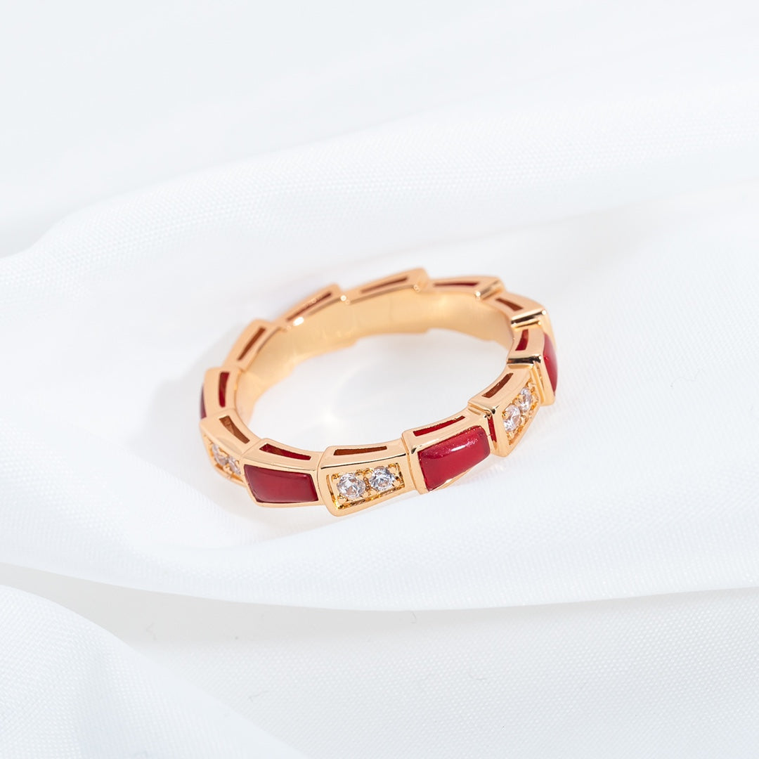 [Love Lucky]SERPENTI RING PINK GOLD CARNELIAN DIAMOND 3MM