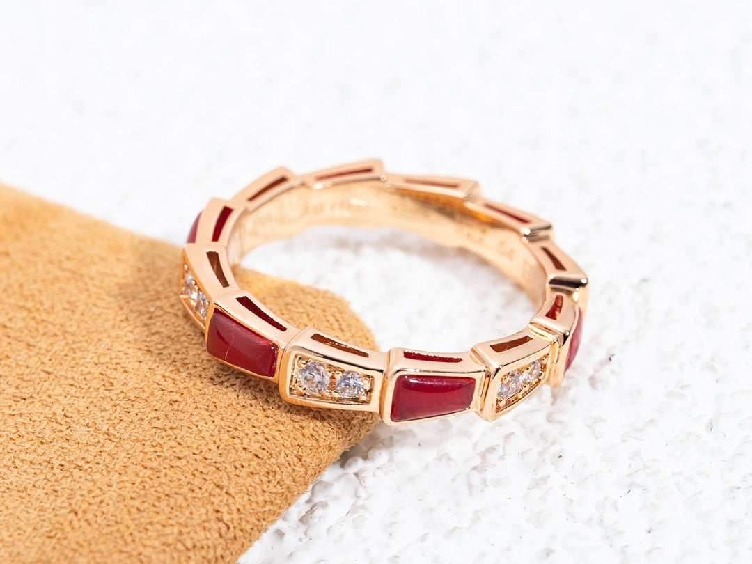 [Love Lucky]SERPENTI RING PINK GOLD CARNELIAN DIAMOND 3MM