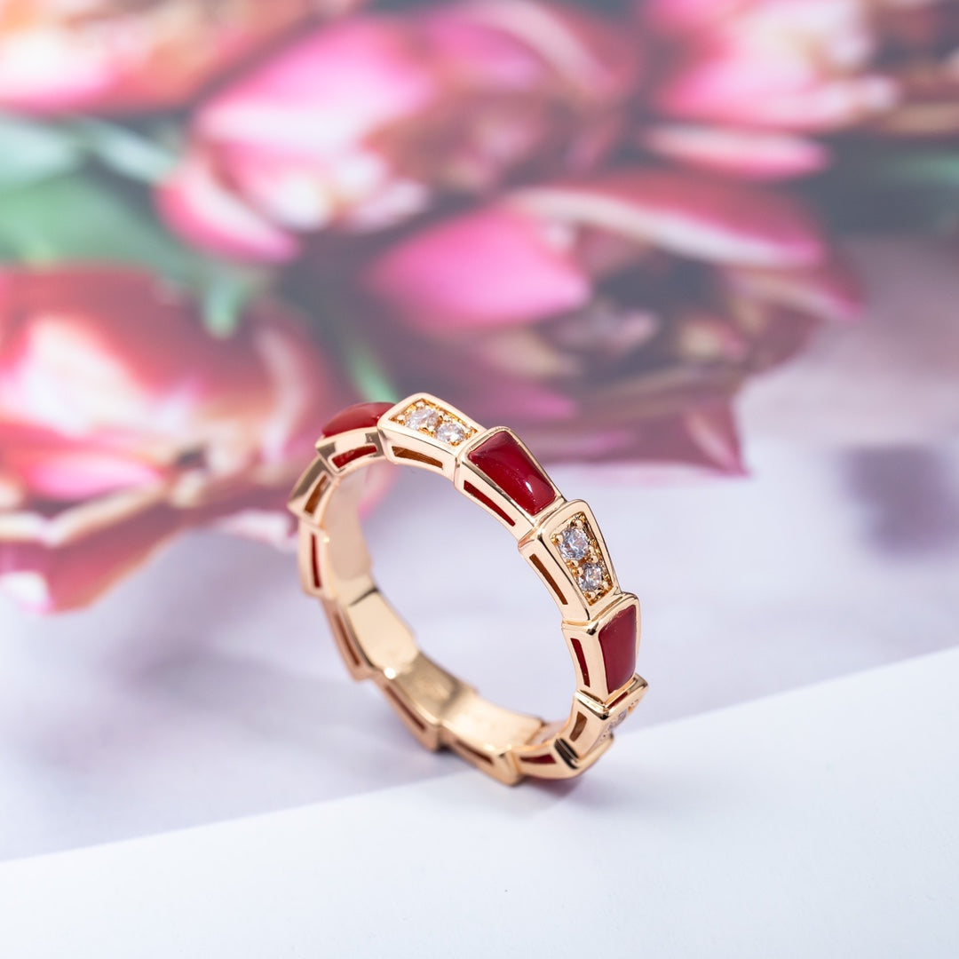 [Love Lucky]SERPENTI RING PINK GOLD CARNELIAN DIAMOND 3MM
