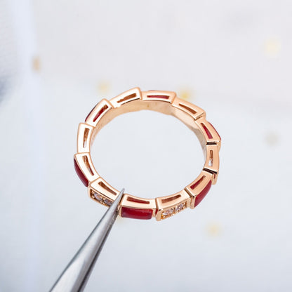 [Love Lucky]SERPENTI RING PINK GOLD CARNELIAN DIAMOND 3MM
