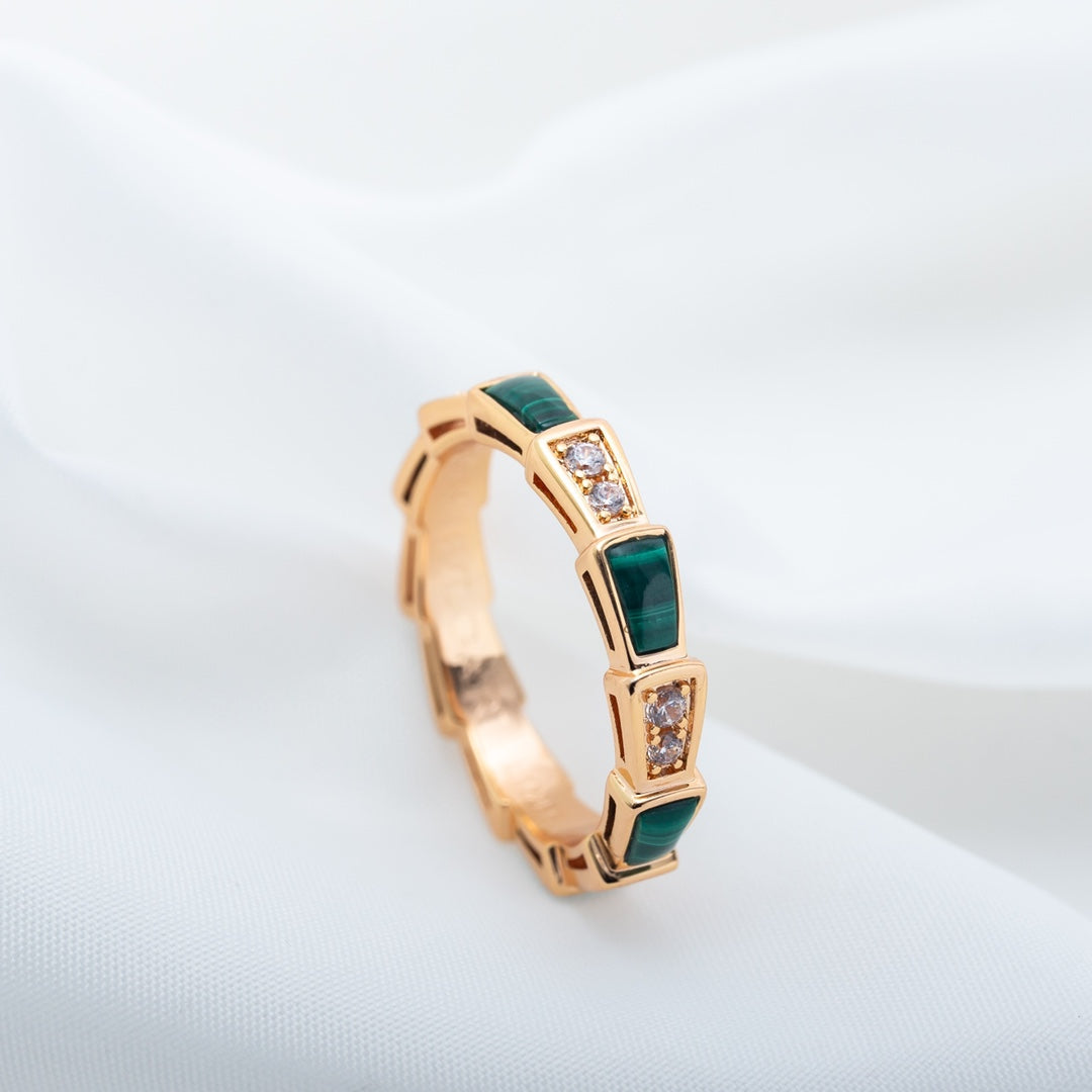 [Love Lucky]SERPENTI RING PINK GOLD MALACHITE DIAMOND 3MM