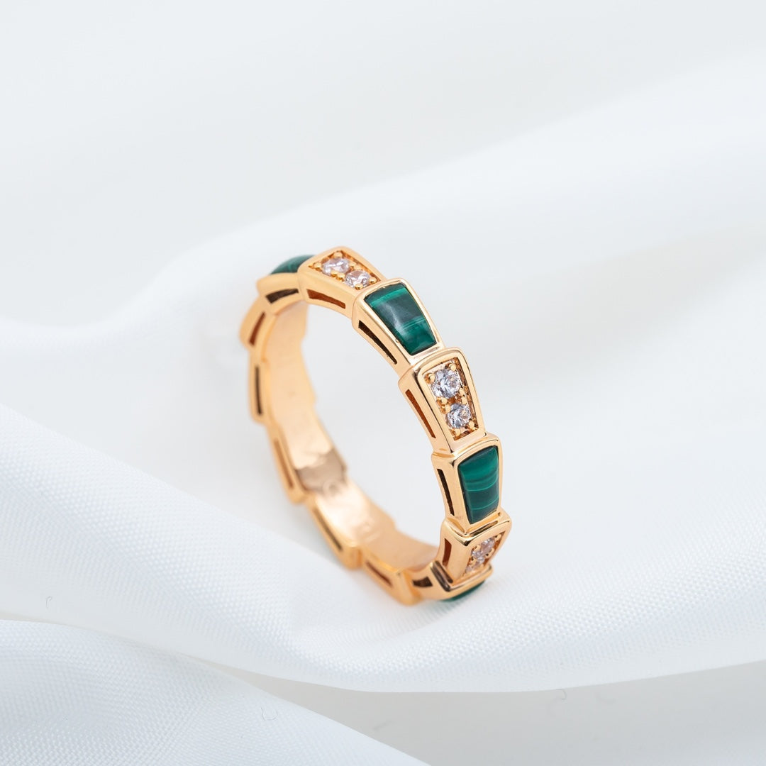 [Love Lucky]SERPENTI RING PINK GOLD MALACHITE DIAMOND 3MM
