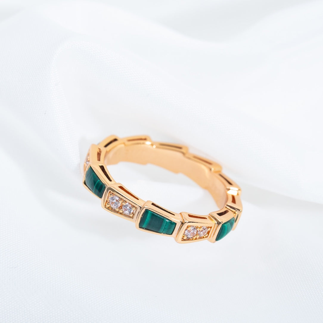 [Love Lucky]SERPENTI RING PINK GOLD MALACHITE DIAMOND 3MM