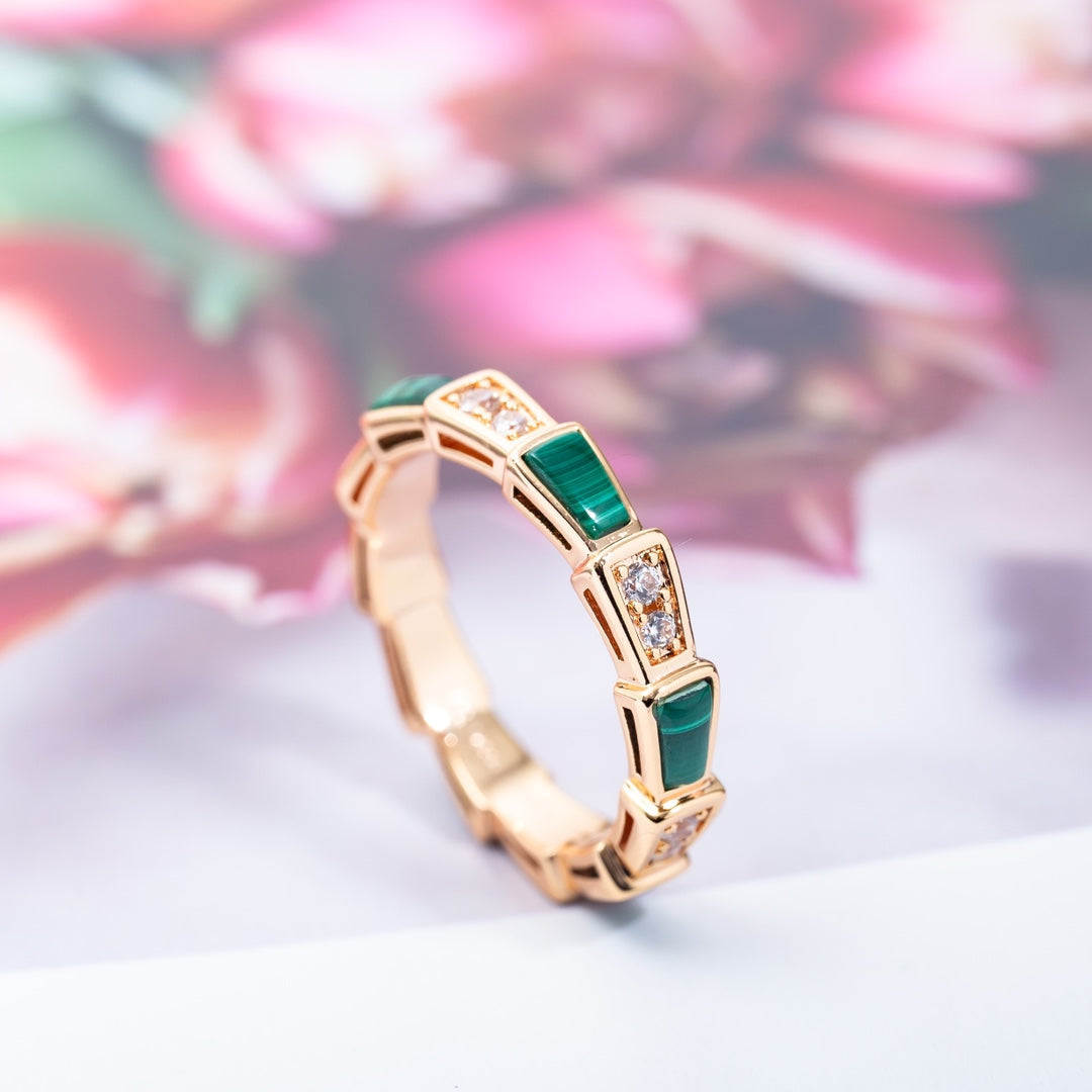 [Love Lucky]SERPENTI RING PINK GOLD MALACHITE DIAMOND 3MM