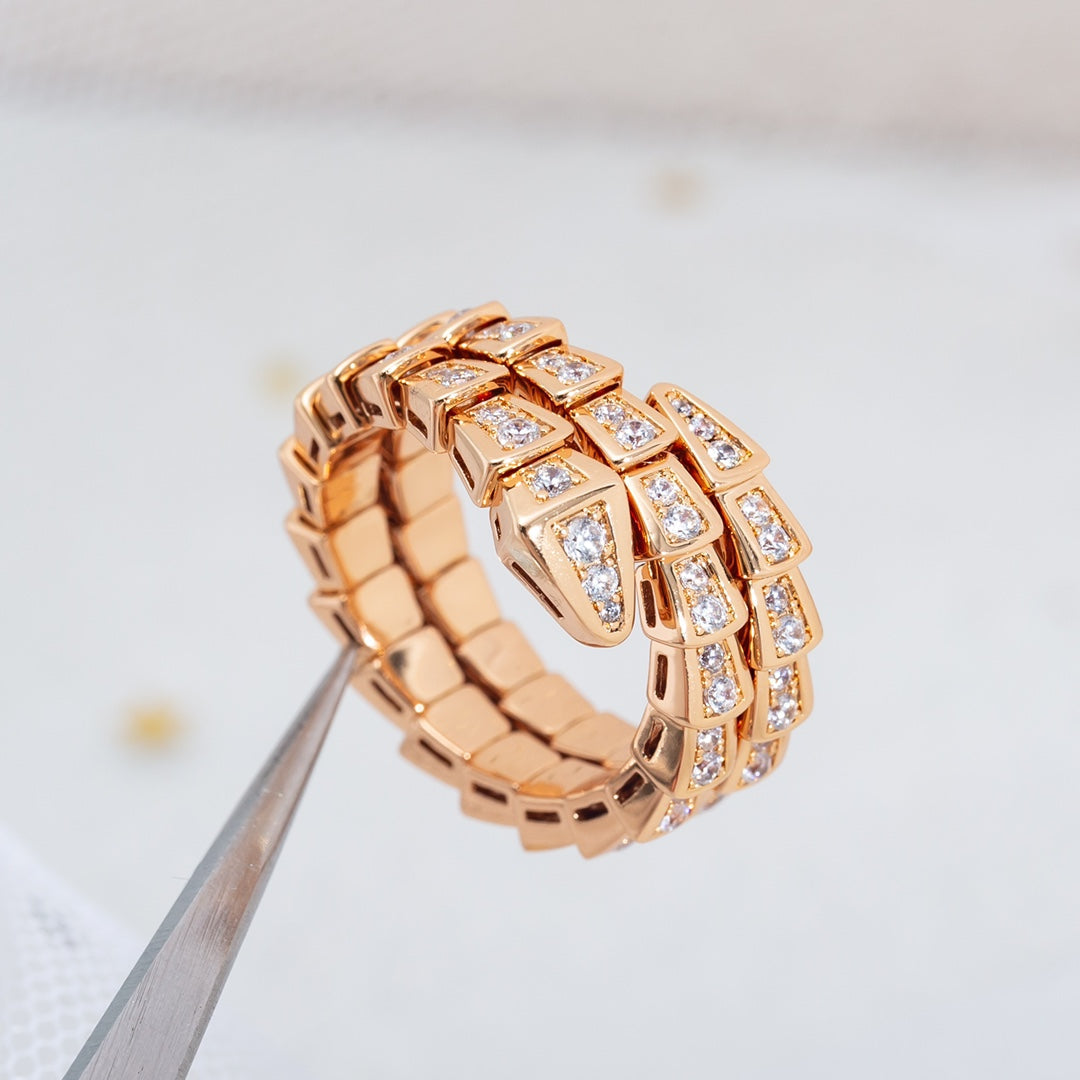[Love Lucky]SERPENTI RING PINK GOLD DIAMOND DOUBLE ROW