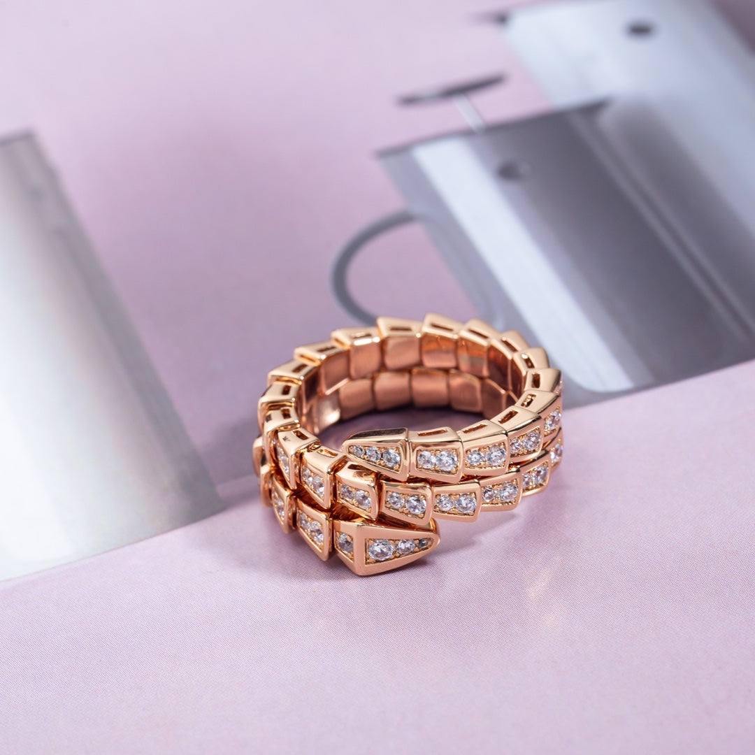 [Love Lucky]SERPENTI RING PINK GOLD DIAMOND DOUBLE ROW
