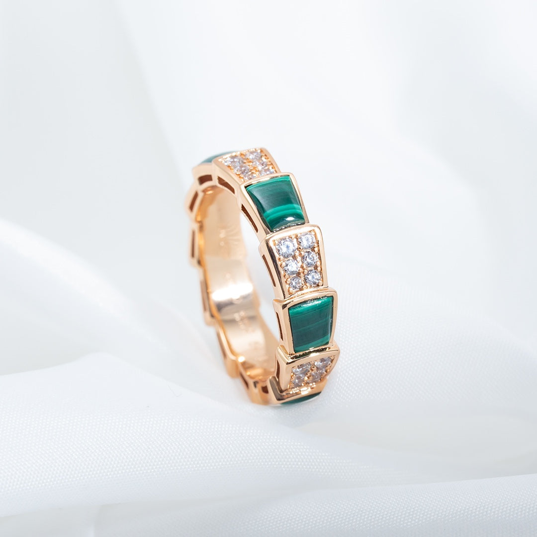 [Love Lucky]SERPENTI RING PINK GOLD MALACHITE DIAMOND PAVED 4MM
