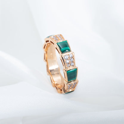 [Love Lucky]SERPENTI RING PINK GOLD MALACHITE DIAMOND PAVED 4MM