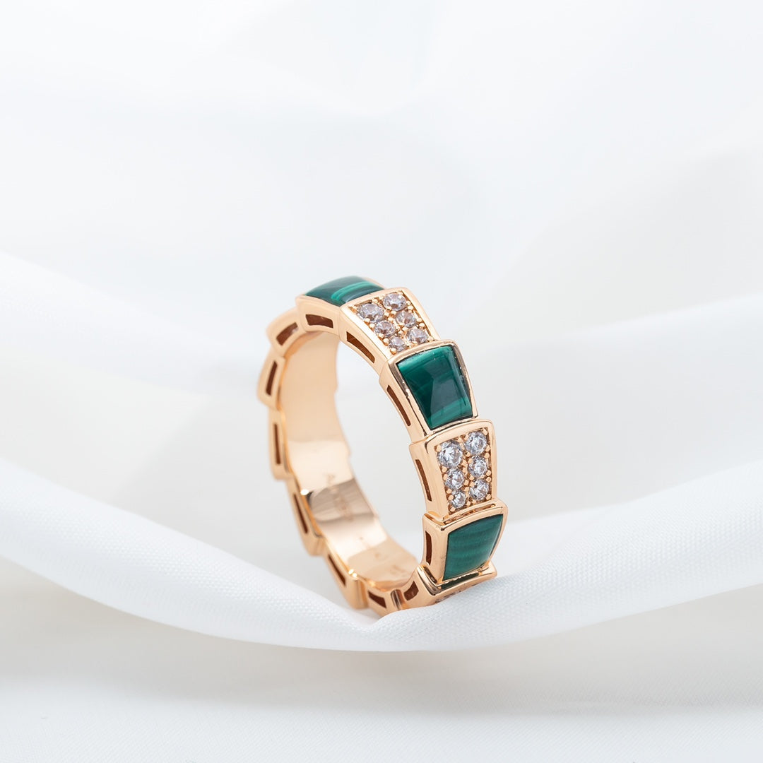 [Love Lucky]SERPENTI RING PINK GOLD MALACHITE DIAMOND PAVED 4MM