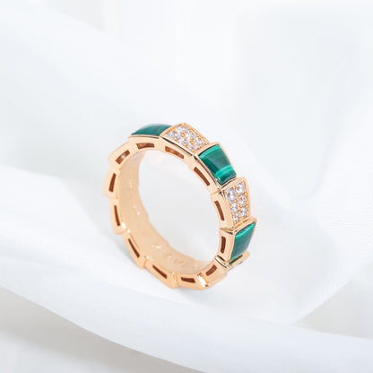 [Love Lucky]SERPENTI RING PINK GOLD MALACHITE DIAMOND PAVED 4MM