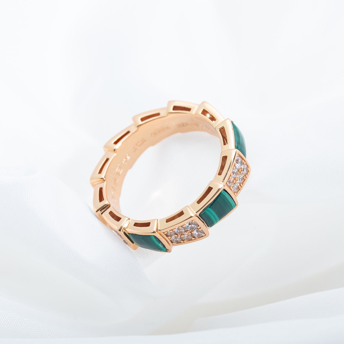 [Love Lucky]SERPENTI RING PINK GOLD MALACHITE DIAMOND PAVED 4MM