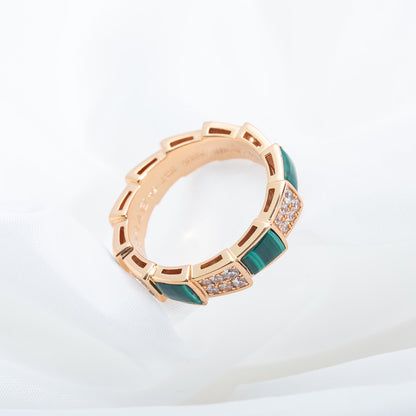 [Love Lucky]SERPENTI RING PINK GOLD MALACHITE DIAMOND PAVED 4MM