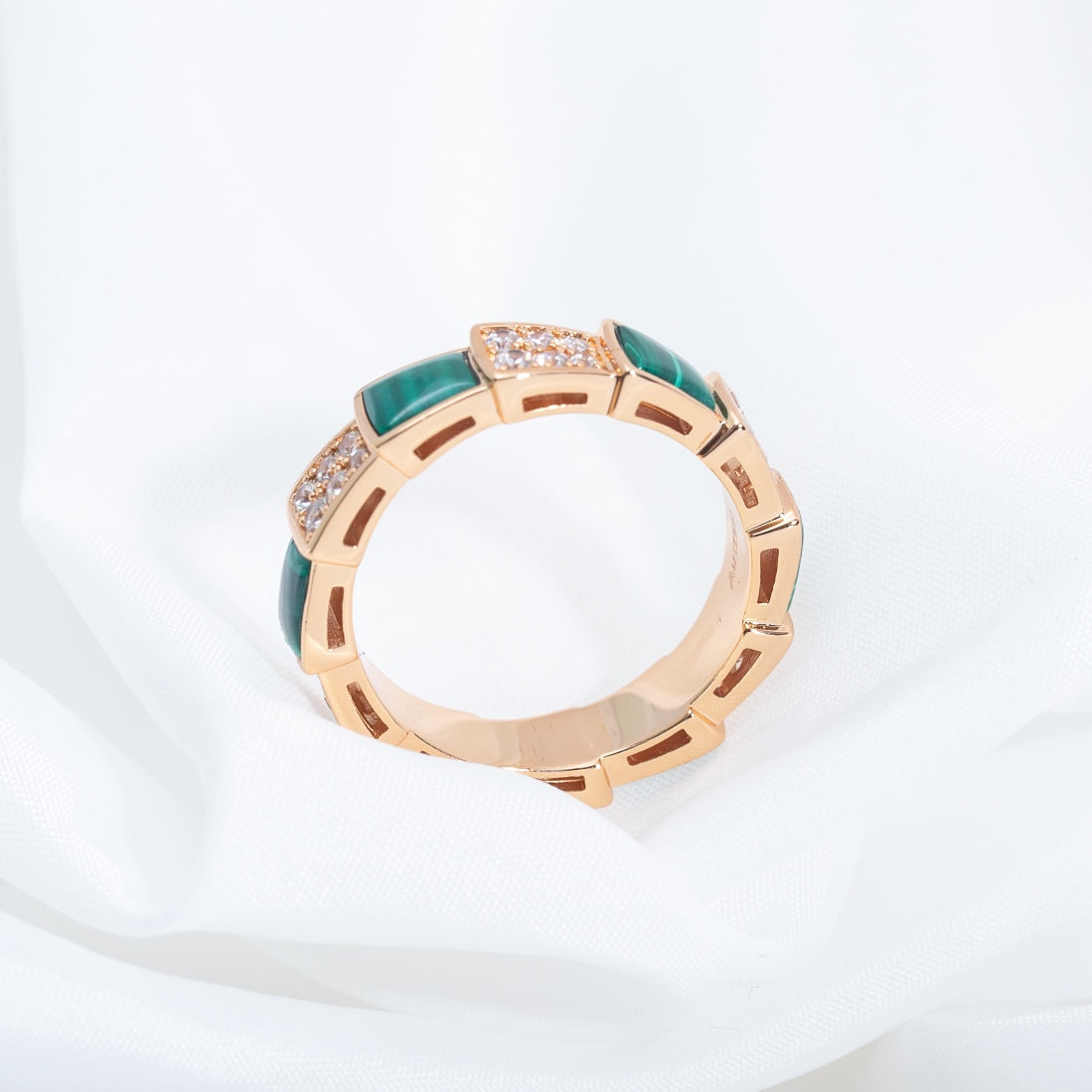 [Love Lucky]SERPENTI RING PINK GOLD MALACHITE DIAMOND PAVED 4MM