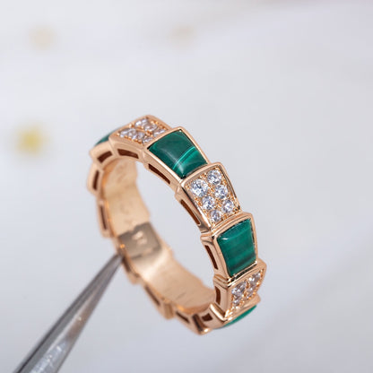 [Love Lucky]SERPENTI RING PINK GOLD MALACHITE DIAMOND PAVED 4MM