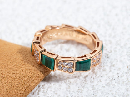 [Love Lucky]SERPENTI RING PINK GOLD MALACHITE DIAMOND PAVED 4MM