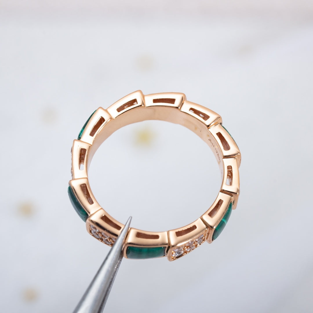 [Love Lucky]SERPENTI RING PINK GOLD MALACHITE DIAMOND PAVED 4MM