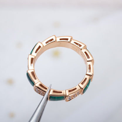 [Love Lucky]SERPENTI RING PINK GOLD MALACHITE DIAMOND PAVED 4MM