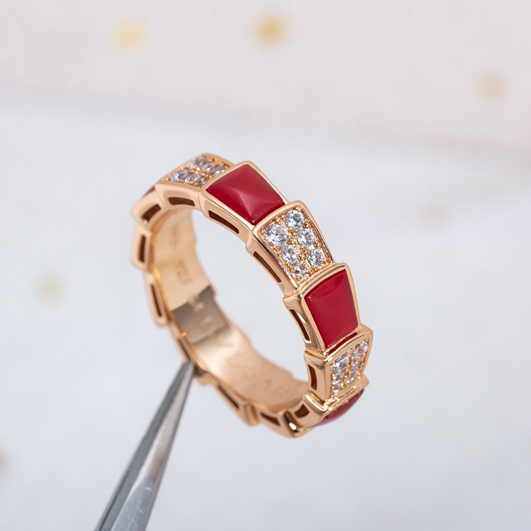 [Love Lucky]SERPENTI RING PINK GOLD CARNELIAN DIAMOND PAVED 4MM