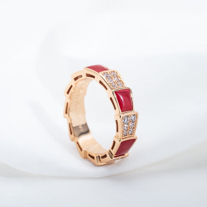 [Love Lucky]SERPENTI RING PINK GOLD CARNELIAN DIAMOND PAVED 4MM