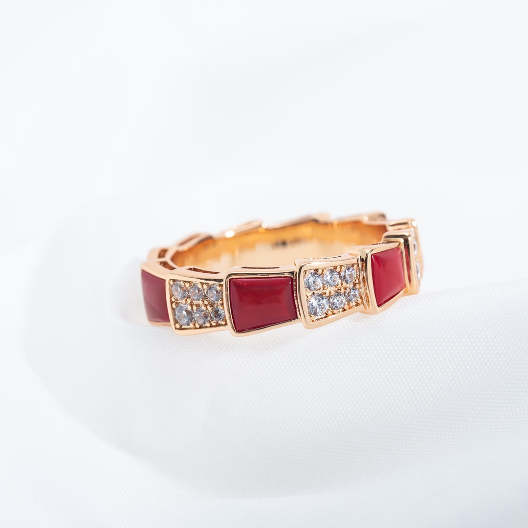 [Love Lucky]SERPENTI RING PINK GOLD CARNELIAN DIAMOND PAVED 4MM