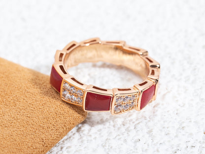 [Love Lucky]SERPENTI RING PINK GOLD CARNELIAN DIAMOND PAVED 4MM