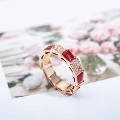 [Love Lucky]SERPENTI RING PINK GOLD CARNELIAN DIAMOND PAVED 4MM