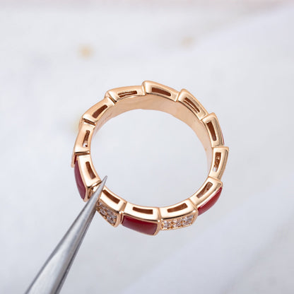 [Love Lucky]SERPENTI RING PINK GOLD CARNELIAN DIAMOND PAVED 4MM