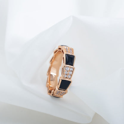 [Love Lucky]SERPENTI RING PINK GOLD BLACK MOP DIAMOND PAVED 4MM
