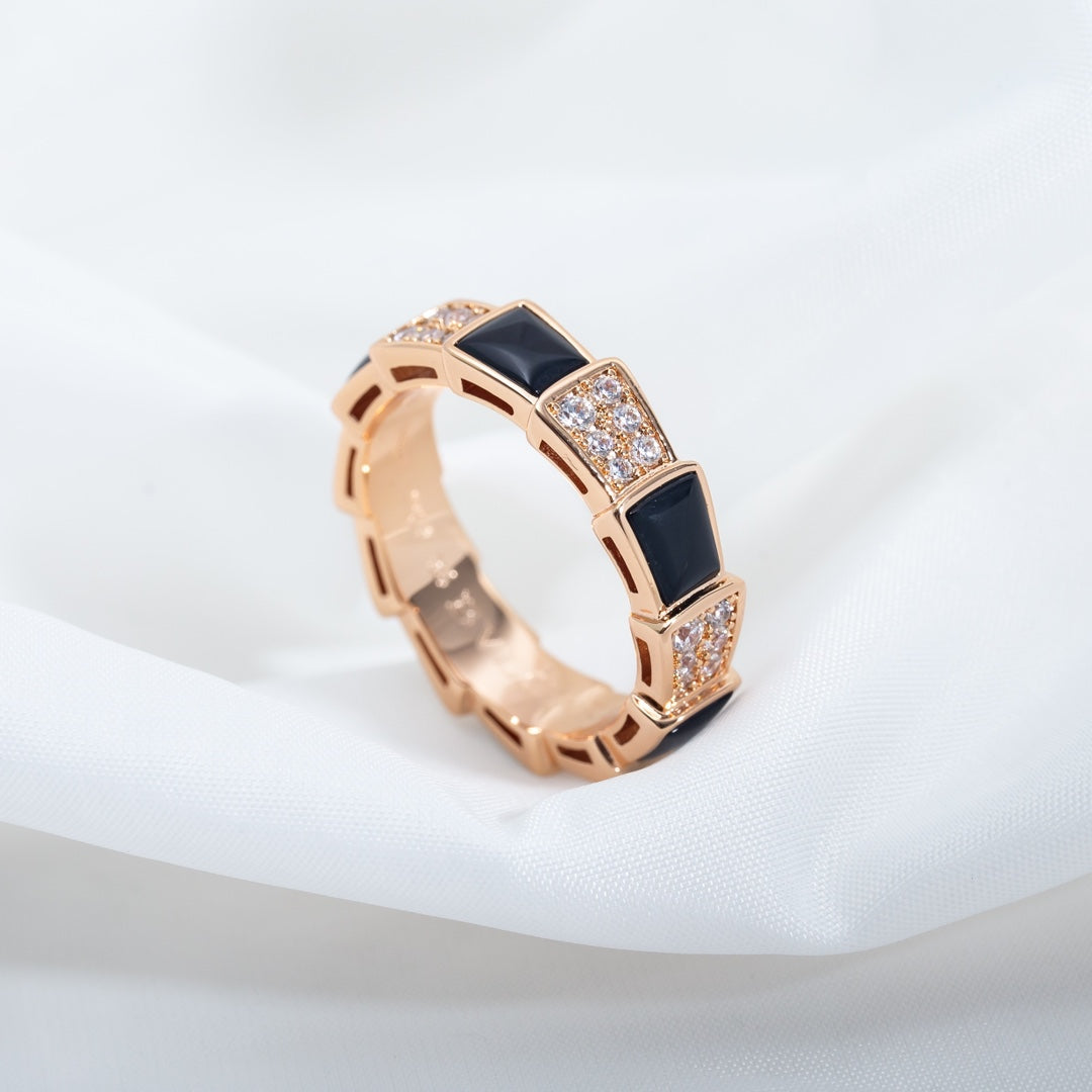 [Love Lucky]SERPENTI RING PINK GOLD BLACK MOP DIAMOND PAVED 4MM