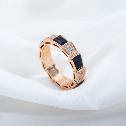 [Love Lucky]SERPENTI RING PINK GOLD BLACK MOP DIAMOND PAVED 4MM