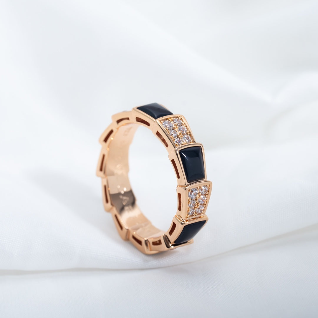 [Love Lucky]SERPENTI RING PINK GOLD BLACK MOP DIAMOND PAVED 4MM