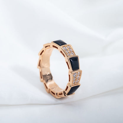 [Love Lucky]SERPENTI RING PINK GOLD BLACK MOP DIAMOND PAVED 4MM