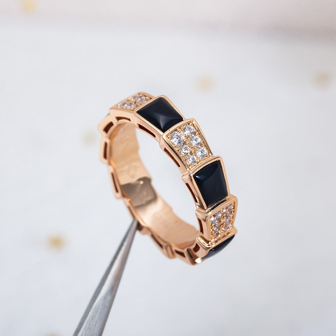 [Love Lucky]SERPENTI RING PINK GOLD BLACK MOP DIAMOND PAVED 4MM