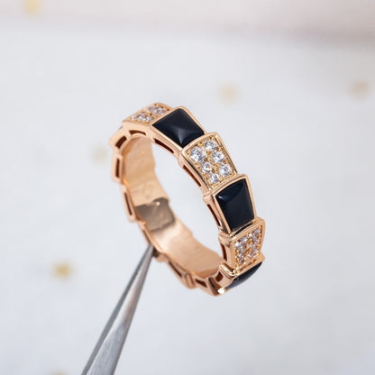 [Love Lucky]SERPENTI RING PINK GOLD BLACK MOP DIAMOND PAVED 4MM