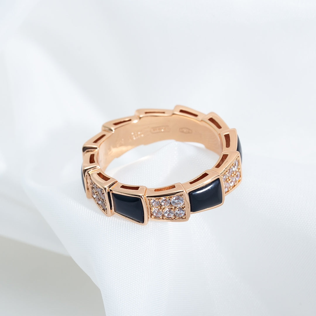 [Love Lucky]SERPENTI RING PINK GOLD BLACK MOP DIAMOND PAVED 4MM