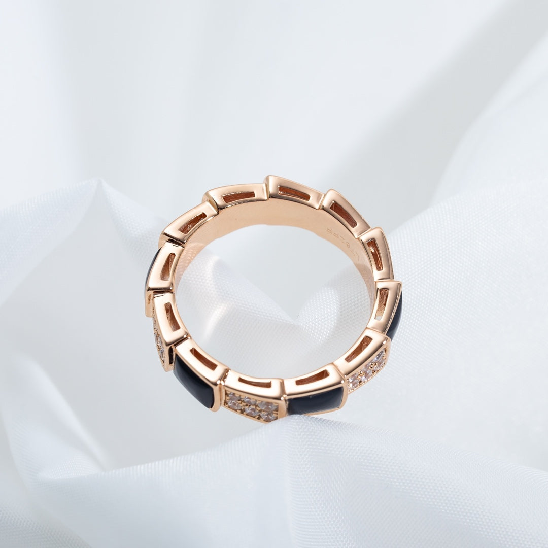 [Love Lucky]SERPENTI RING PINK GOLD BLACK MOP DIAMOND PAVED 4MM