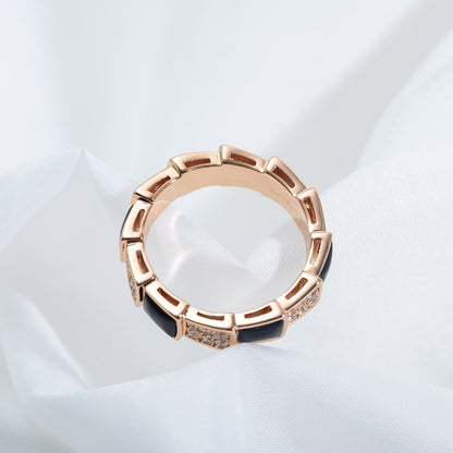 [Love Lucky]SERPENTI RING PINK GOLD BLACK MOP DIAMOND PAVED 4MM