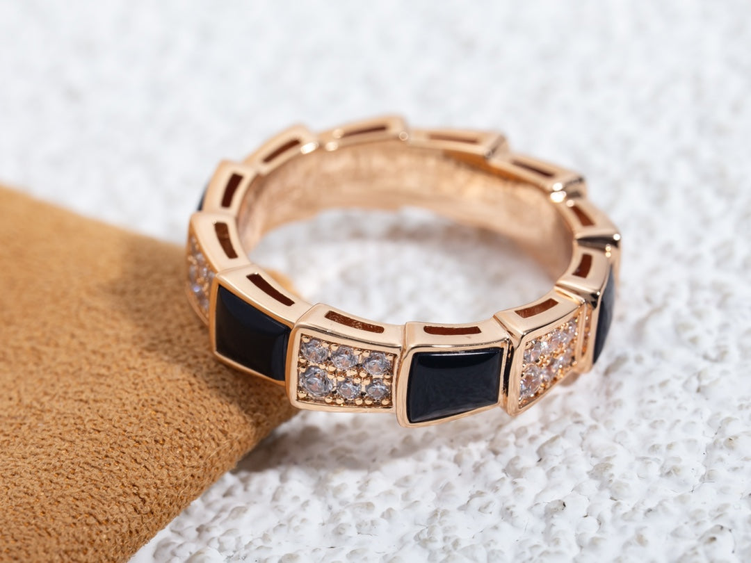 [Love Lucky]SERPENTI RING PINK GOLD BLACK MOP DIAMOND PAVED 4MM