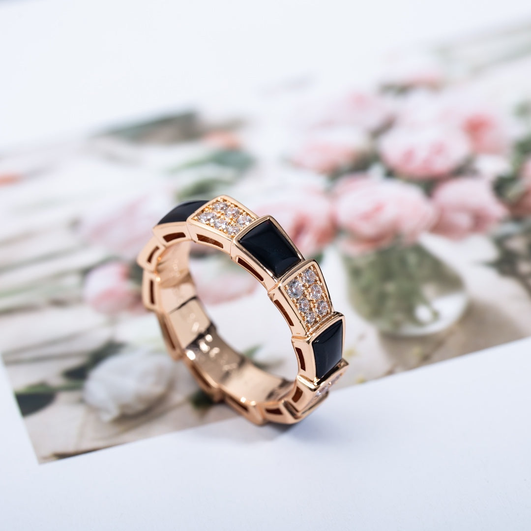 [Love Lucky]SERPENTI RING PINK GOLD BLACK MOP DIAMOND PAVED 4MM
