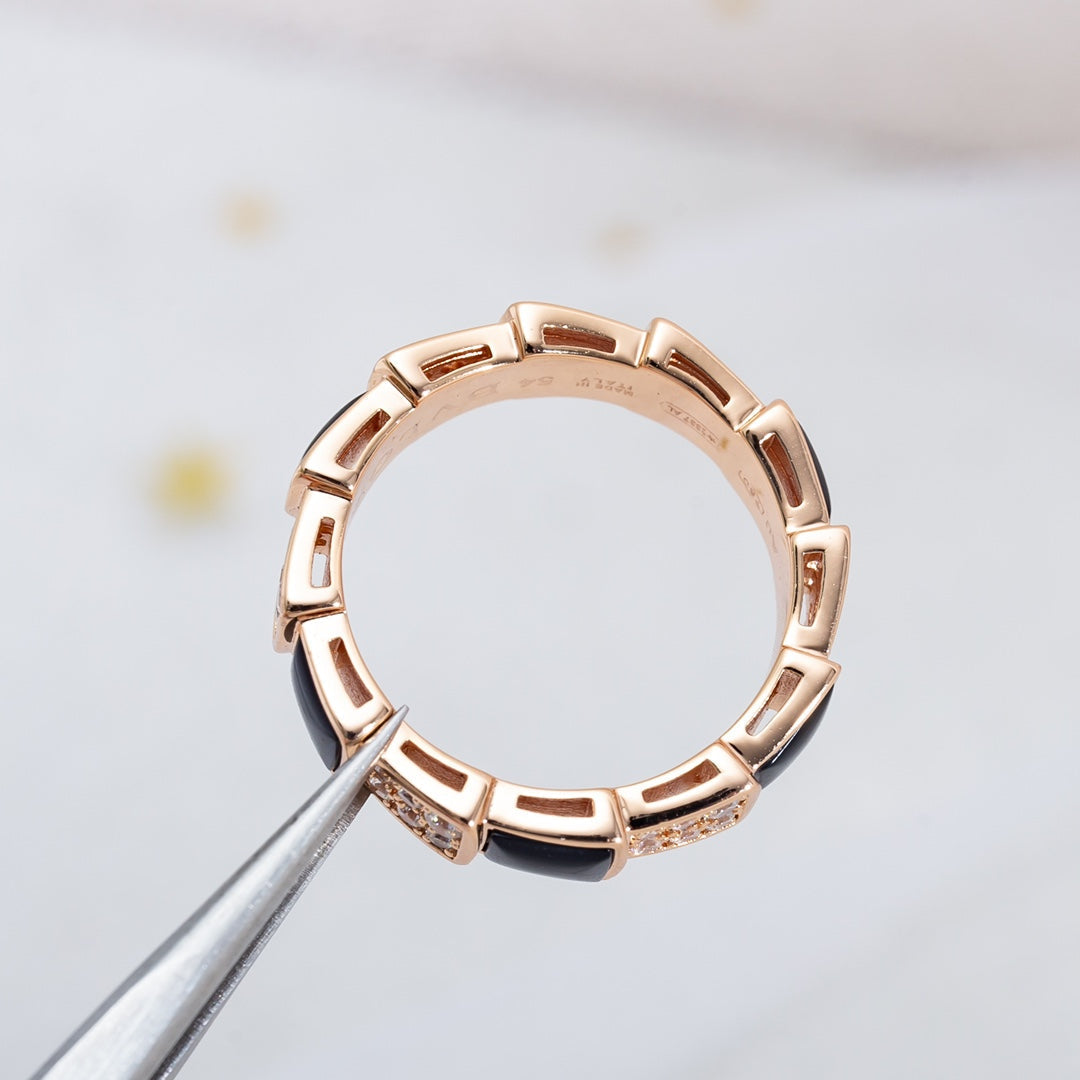 [Love Lucky]SERPENTI RING PINK GOLD BLACK MOP DIAMOND PAVED 4MM