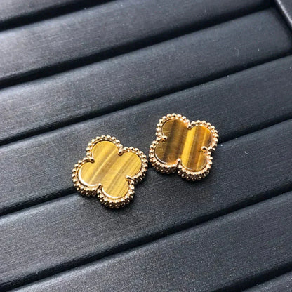 [Love Lucky]CLOVER MEDIUM 1 MOTIFS TIGER EYE EARRINGS