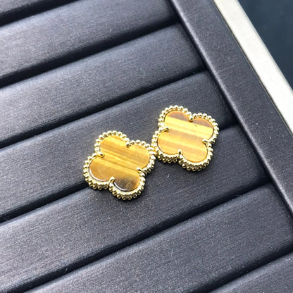 [Love Lucky]CLOVER MEDIUM 1 MOTIFS TIGER EYE EARRINGS