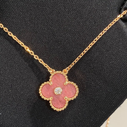 [Love Lucky]CLOVER 15MM DIAMOND RHODONITE NECKLACE
