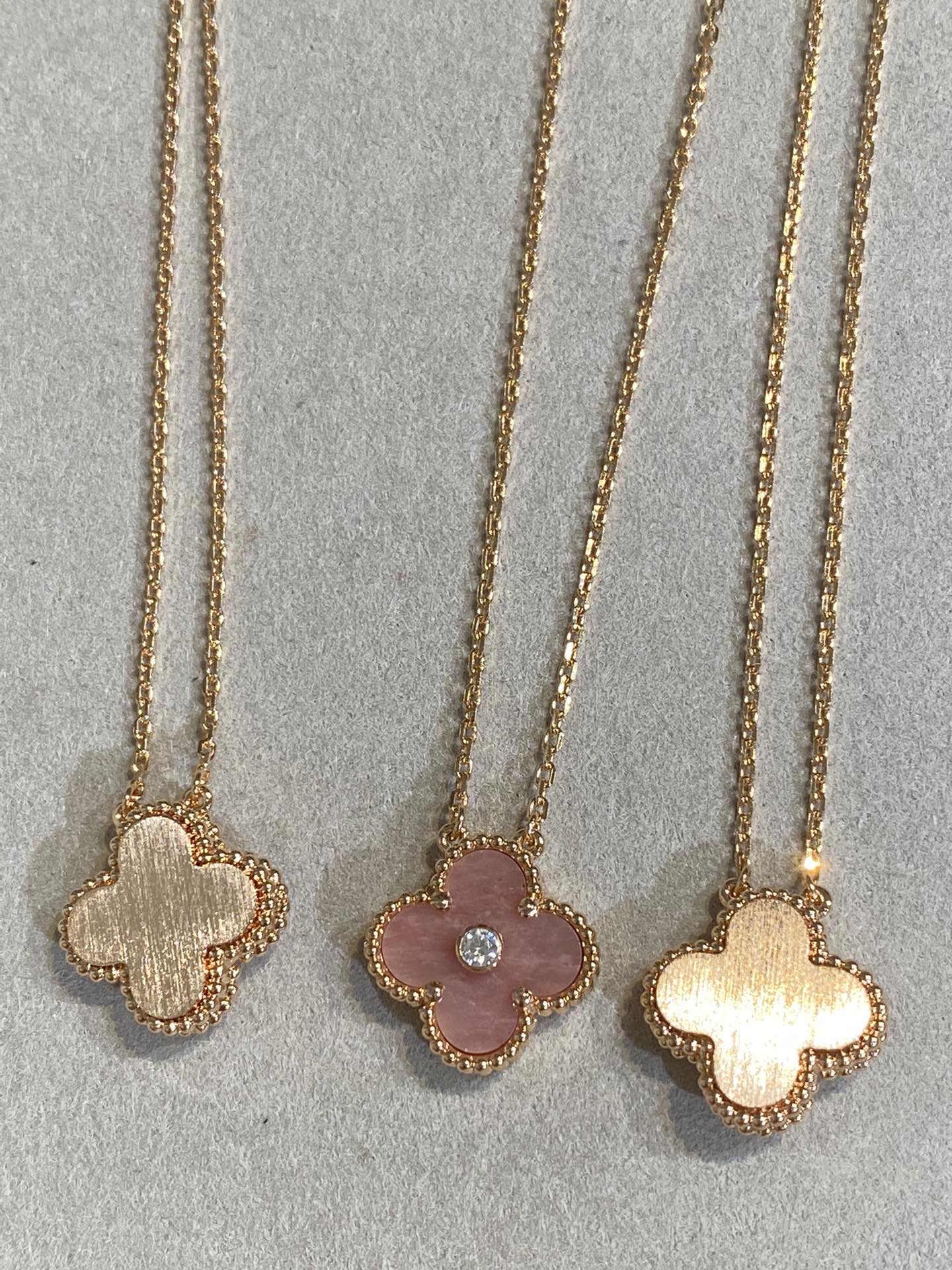 [Love Lucky]CLOVER 15MM DIAMOND RHODONITE NECKLACE