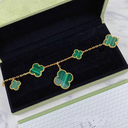 [Love Lucky]MAGIC CLOVER MALACHITE GOLD BRACELET 5 MOTIFS