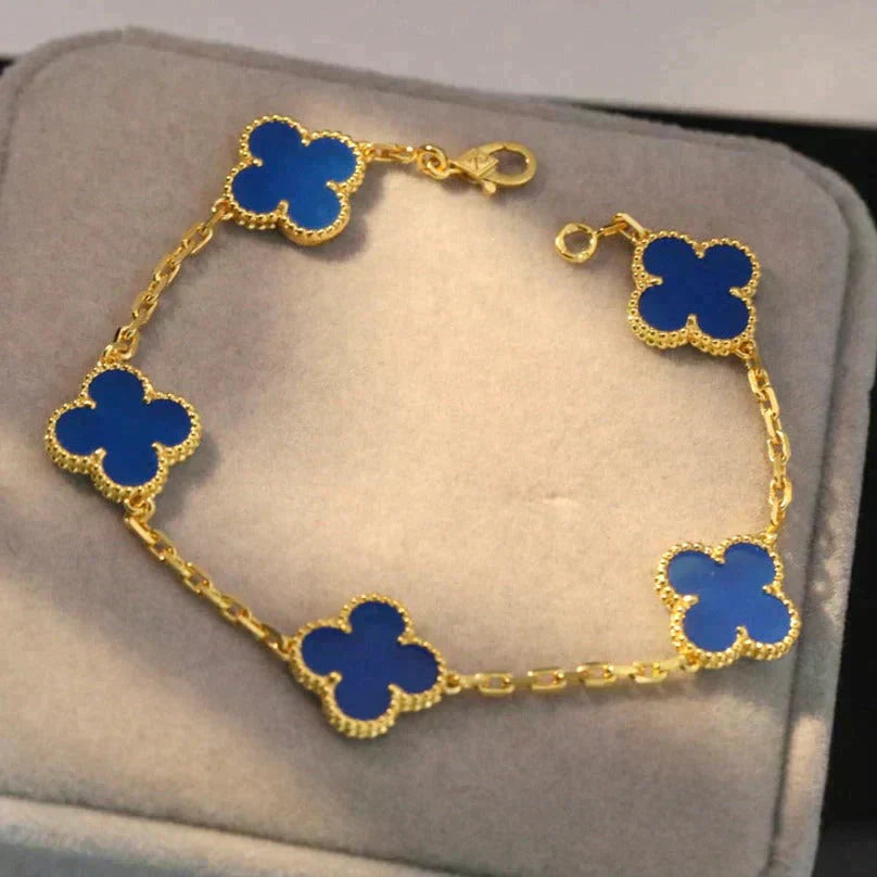 [Love Lucky]CLOVER 5 MOTIFS BLUE AGATE BRACELET