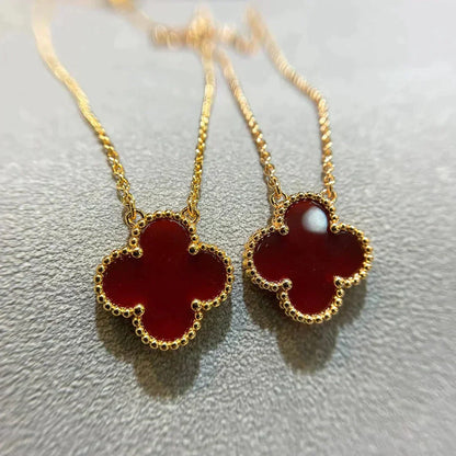 [Love Lucky]CLOVER 15MM CARNELIAN SINGLE FLOWER NECKLACE