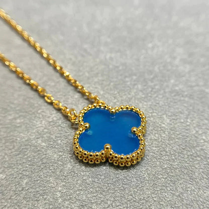 [Love Lucky]CLOVER 15MM BLUE AGATE NECKLACE