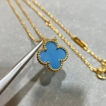 [Love Lucky]CLOVER 15MM BLUE AGATE NECKLACE